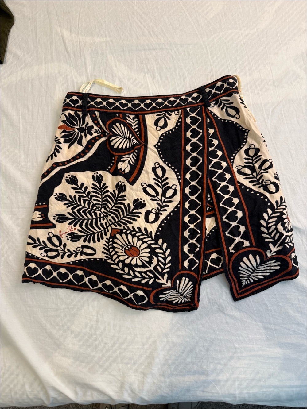 Printed Wrap Mini Skirt in Black and Cream - Picture 1 of 3